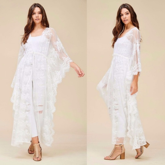white lace maxi kimono